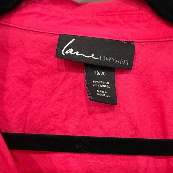 Lane Bryant Hot Pink Button Front Roll Tab Sleeve Shirt Women’s 18/20 Cotton - Picture 2 of 3